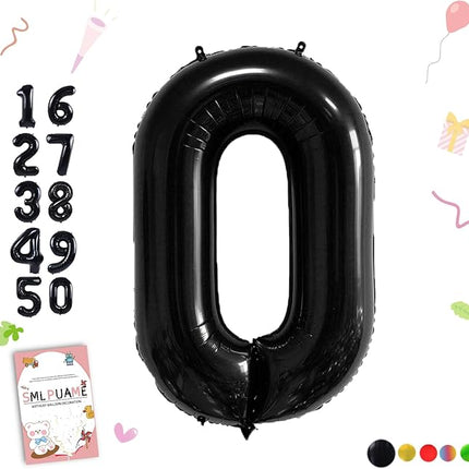 Smlpuame 40 inch Number Balloon 0-9 Black Large Number 0 Balloons,Digital Balloons for Birthday Party Celebration Decorations Supplies, Helium Foil Number Balloons for Wedding Anniversary