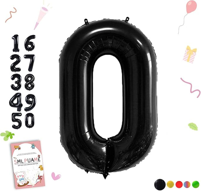 Smlpuame 40 inch Number Balloon 0-9 Black Large Number 0 Balloons,Digital Balloons for Birthday Party Celebration Decorations Supplies, Helium Foil Number Balloons for Wedding Anniversary