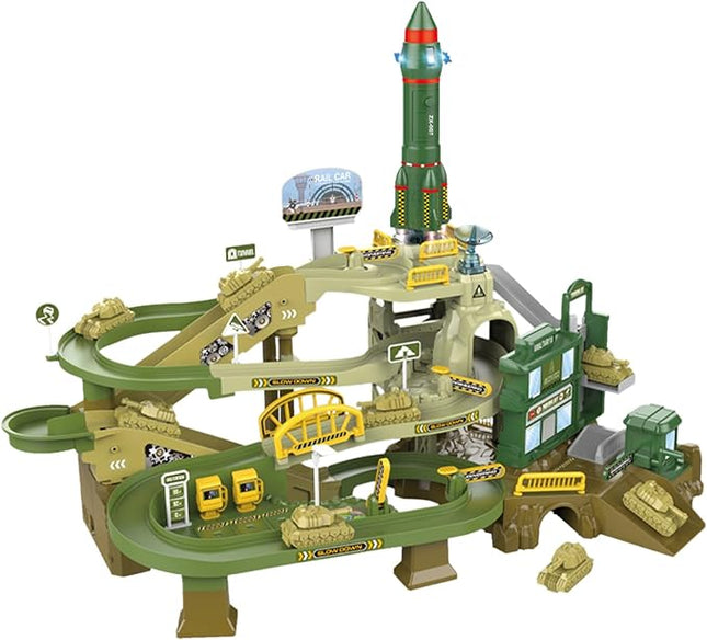 Toy Car Ramp Track, Adventure Railcar Colorful Vehicles Construction Play Set with 8 Cars Track Gifts for Kids 3+