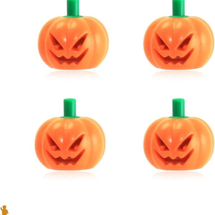 LEGO Halloween Minifigure Accessory - Pumpkin with Green Stem Jack O' Lantern 🎃 (4 Pack) With Halloween Display