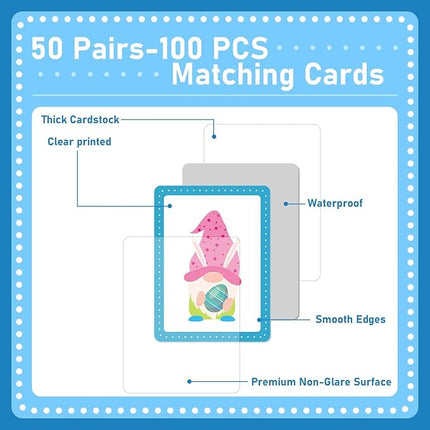 gisgfim 50 Pairs Memory Matching Game Easter Concentration Memory Games Card Learning Educational A Fun & Fast Easter Egg Bunny Religious Cross Matching Games