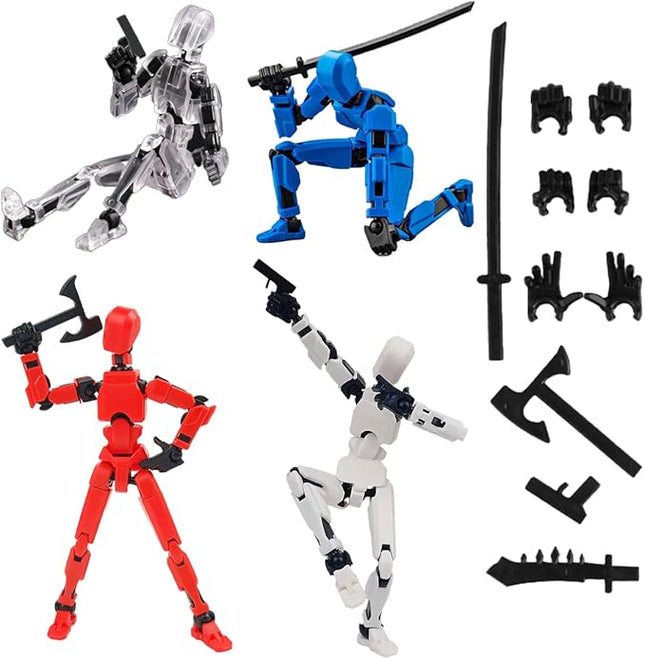 WEAREWE 4PCS Action Figures Set 13 Luck 13 Action Figure Multi-Jointed Movable Toy for Kids (Transparent-Blue-red-White)