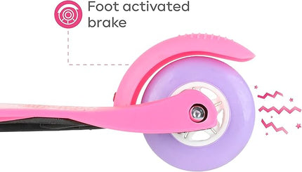 Voyager - Self Balancing Kick Scooter with Light Up Wheels, Extra Wide Deck, 3 Wheel Platform, Foot Activated Brake, 75 lbs Limit, Kids & Toddlers Girls or Boys, for Ages 3 and Up