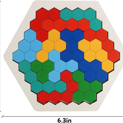 Skrtuan Wooden Blocks Puzzle for Kid Adults Brain Teaser Hexagon Puzzles Games Toy Shape Pattern Block Tangram Geometry Logic IQ STEM Montessori Educational Gift for Kids Boys Girls Challenge