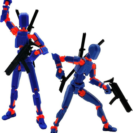 (Assembly Completed) 3D Printed Figure 5.54-inch Dummy13 with Weapon Expansion Set, Full Body Mechanical Movable Toy, Desk Decoration. (Dark Blue)
