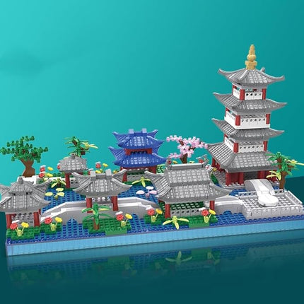 Architecture Chinese Style of Suzhou Garden,Hangzhou's West Lake,Build Iconic Asian Landscape,950 PCS mini Bricks,Featuring Pagoda, Stone Bridge,Asian Style Micro Blocks for Adults and Teens