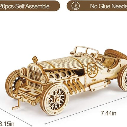 ROKR 3D Wooden Puzzle for Adults-Mechanical Car Model Kits-Brain Teaser Puzzles-Vehicle Building Kits-Unique Gift for Adults on Birthday/Christmas Day(1:16 Scale)(MC401-Grand Prix Car)