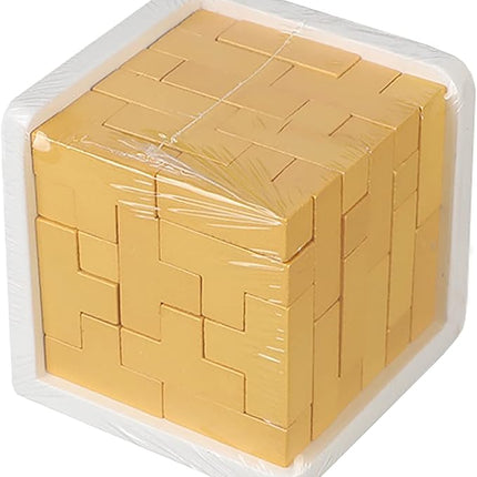 Wooden Brain Teaser Puzzle Cube Easter Basket Stuffers Wooden Puzzles T-Shaped Jigsaw Logic Puzzle Educational Toy for Kids and Adults by AHYUAN (Gold)