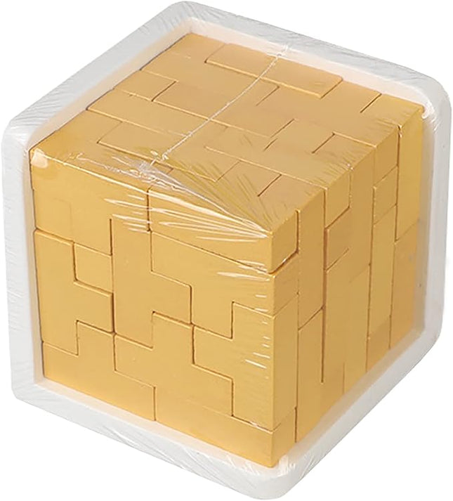 Wooden Brain Teaser Puzzle Cube Easter Basket Stuffers Wooden Puzzles T-Shaped Jigsaw Logic Puzzle Educational Toy for Kids and Adults by AHYUAN (Gold)