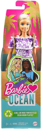 Barbie Loves The Ocean Beach-Themed Doll (11.5-inch Blonde), Made from Recycled Plastics, Wearing Fashion & Accessories, Gift for 3 to 7 Year Olds