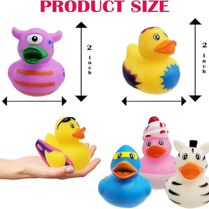 12-Pack Assortment Rubber Duck Toy Duckies for Kids, Bath Birthday Gifts Baby Showers Classroom Incentives, Summer Beach and Pool Activity, 2"