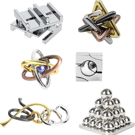 6 Pcs Brain Teaser Metal Wire Puzzles, Mind IQ Test Unlock Toy, Interlock Challenge Puzzle Game Educational Toy Gift for Boys Girls Teens Adults, #C