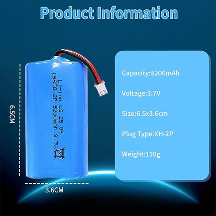 18650 Rechargeable Battery, 3.7V 5200mAh Li-ion Battery XH-2 Pin Plug with USB Charger Cable for Bluetooth Speakers, Flashlights, DIY Battery Pack, Electric Toys, Solar Light
