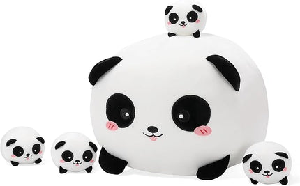 Cute Panda Stuffed Animal - 16 Inches with Four Panda Babies, Super Soft Plush Toy Pillow for Kids