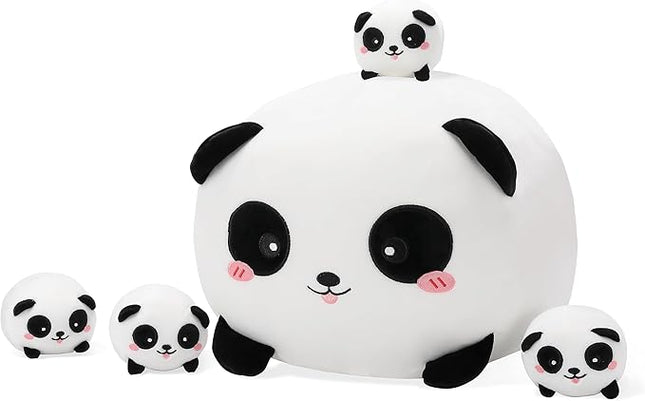 Cute Panda Stuffed Animal - 16 Inches with Four Panda Babies, Super Soft Plush Toy Pillow for Kids