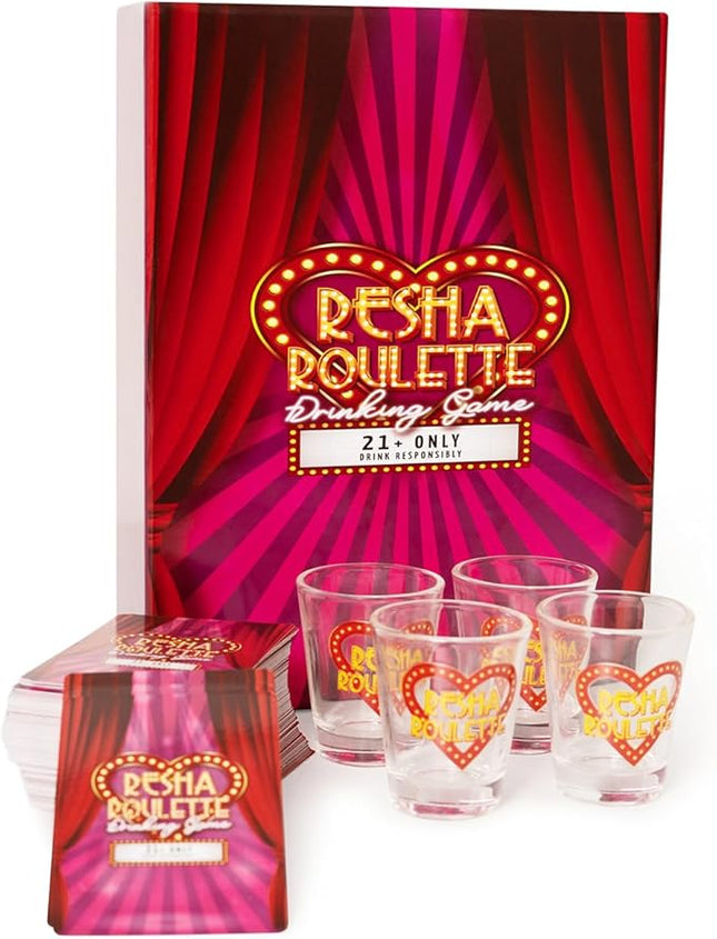 Caresha Please Resha Roulette Card, A Drinking Card Game for Parties and More, Includes 120 Cards and 4 Shot Glasses, Adult Drinking Game, Roulette Shot Drunk Lovers Card Game