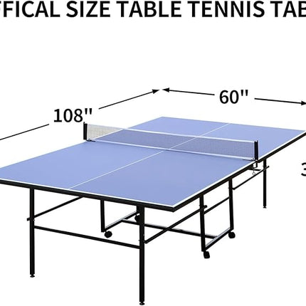 Table Tennis Table 4.5 FT / 6 FT / 8 FT / 9 FT Foldable Portable Ping Pong Table with 2 Table Tennis Paddles 3 Balls and Net for Indoor Outdoor Games