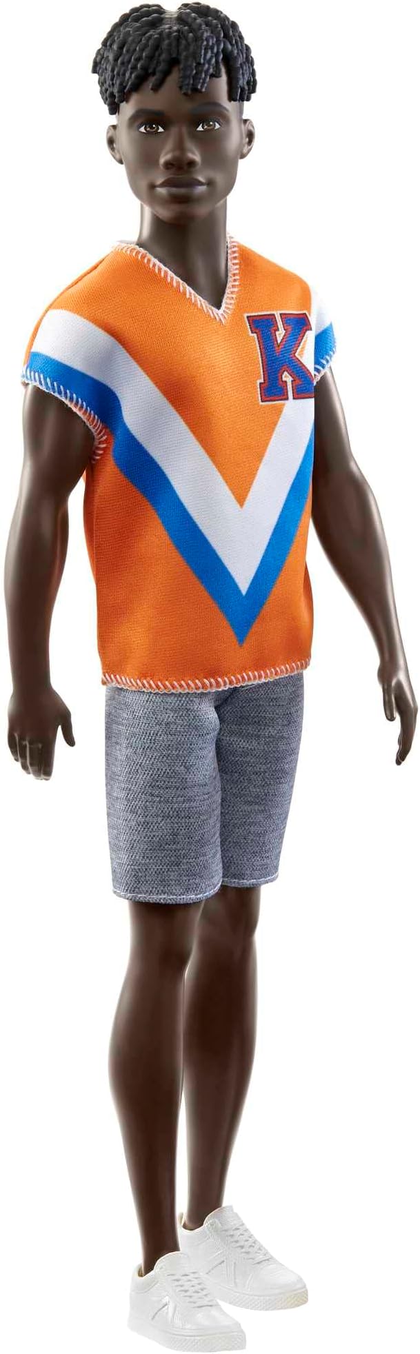 Barbie Fashionistas Ken Fashion Doll #203 with Twisted Black Hair Wearing Orange Athletic Jersey, Shorts & White Sneakers