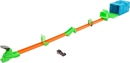 Hot Wheels Toy Car Track Set, Track Builder Toxic Super Jump Playset with 1:64 Scale Vehicle & 10 Component Parts in Modular Storage Box