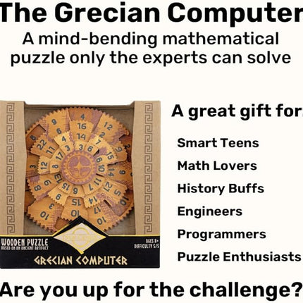 Project Genius Grecian Computer Mechanical Math Puzzle, Wooden Brainteaser Gift for History Buffs and Smart Kids, Teens, and Adults - True Genius Series Inspired by The Ancient Antikythera Mechanism