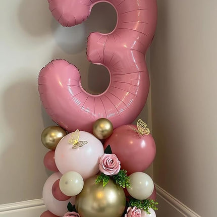 Smlpuame Pastel Pink 3 Balloons, 40 Inch Large Light Pink Foil Number Balloons 0-10, Self-Sealing 3rd Birthday Balloon for Girls Women Anniversary Baby Shower Princess Party Decorations Supplies
