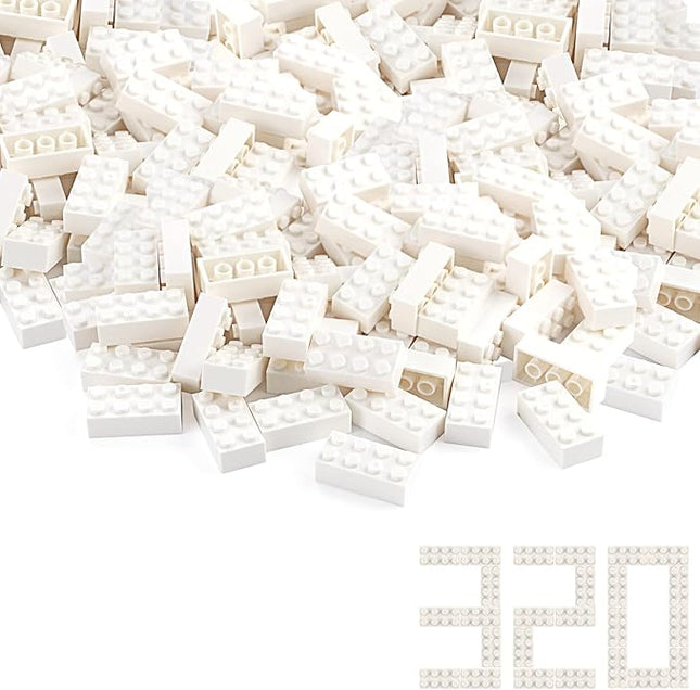 Feleph 320 Pieces 2x4 White Bricks Parts Classic Building Blocks Creative Play Set Toy Accessories Combine with 3001 Major Brick Brands (White)