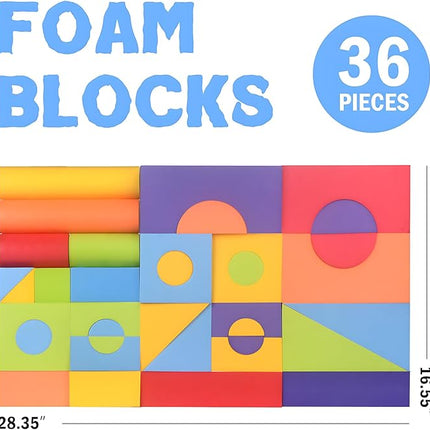 Migargle 36 Pieces Large Foam Building Blocks for Toddlers, EVA Soft Stacking Blocks, Baby Bath Foam Toy Set, Early Learning Construction Toys & Gifts for Kids, Boys & Girls