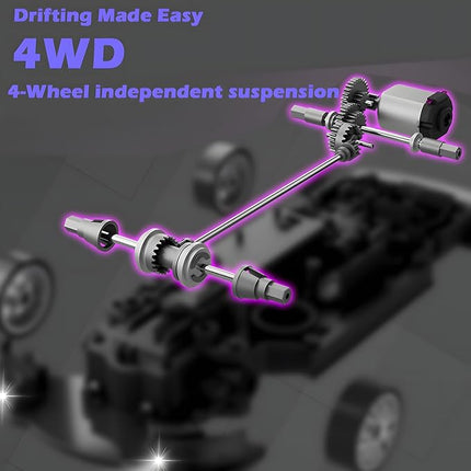 1:20 RC Drift Car 2.4GHz 4WD High Speed Drift Remote Control Cars Vehicle with LED Lights and Drifting Tires Batteries x2 Racing Sport Toy Cars for Boys Girls Kids (Purple)