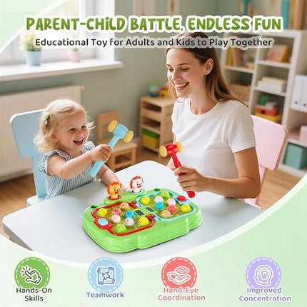 Whack A Mole Game for Toddlers, Interactive Pounding Toy for 3 Year Old Boys and Girls, Educational Whack Mole Game for Kids with Sound and Light, Gifts for Ages 3+, 2 Hammers & 5 Modes