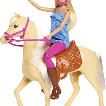 Barbie Playet with Blonde Fashion Doll in Riding Outfit & Light Brown Horse with Saddle, Bridle & Reins (Amazon Exclusive)