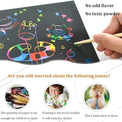 Art Set for Kids Rainbow Magic Scratch Off Paper Black Scratch Sheets Notes Cards Boards Doodle Pads Childrens Crafts Projects Kit for Girls Boys Adults Birthday Christmas Gift