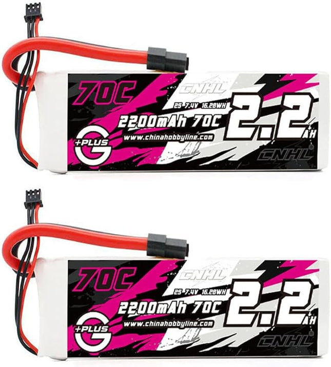 CNHL 2200mAh 2S Lipo Battery 70C 7.4V with XT60 Plug for RC Car Trucks Racing Quadcopter Helicopter Airplane (2 Packs)