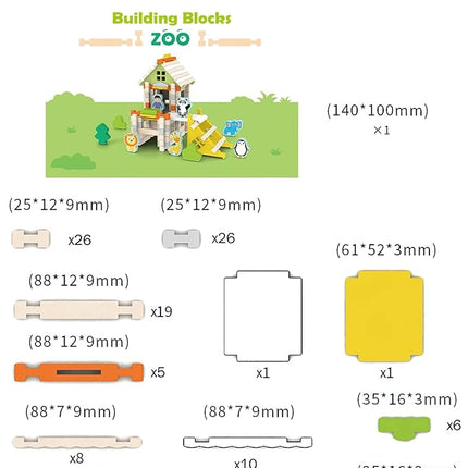 136PCS Wooden Building Blocks Set for Toddlers, Construction City Stacking Toys, Preschool Learning Educational Toys for Kids 3+ Years Girls and Boys (Zoo)