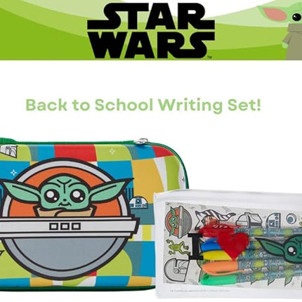 Innovative Designs Star Wars Baby Yoda Mandalorian Pencil Case Set with Stickers and Gel Pens for Kids, Molded with Zip Closure, Green