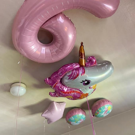 Smlpuame Pastel Pink 6 Balloons, 40 Inch Large Light Pink Foil Number Balloons 0-10, Self-Sealing 6th Birthday Balloon for Girls Women Anniversary Baby Shower Princess Party Decorations Supplies