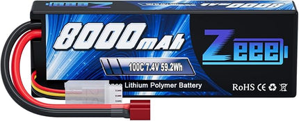Zeee 2S Lipo Battery 8000mAh 7.4V 100C Hard Case RC Battery with T Plug for 1/8 and 1/10 RC Car Models RC Truck RC Vehicles RC Truggy RC Boat Helicopter