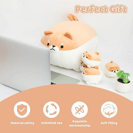 Shiba Inu Plush Pillow 16 Inches with Four Shiaba Babies in Mommy‘s Belly, Super Soft Cartoon Dog Stuffed Animal Shiba Inu Plush Gifts for Kids Birthday
