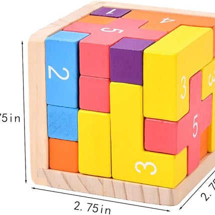 Wooden Puzzle Blocks Brain Teasers Game 3D Building Toy Geometric Wood Shape Puzzles 20Pcs Montessori STEM Educational Toys Gift for Kids Adults