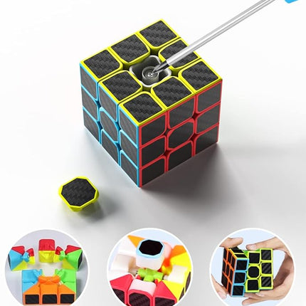 Vdealen Speed Cube Set, 2x2x2 3x3x3 Pyramid Magic Cube Set, Puzzle Cube Toys Birthday Party Christmas Stocking Stuffers Gift for Kids Teens Adults(Carbon Fiber Sticker)