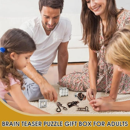 9PCS Brain Teaser Puzzles for Adults, Mind Puzzle Ancient Wooden and Metal Puzzles 3D Unlock Interlock IQ Education Puzzle Box Game for Adults