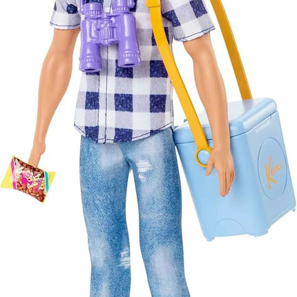 Barbie It Takes Two Camping Set with Blonde Ken Doll in Plaid Shirt & Accessories Including Cooler, Map & More