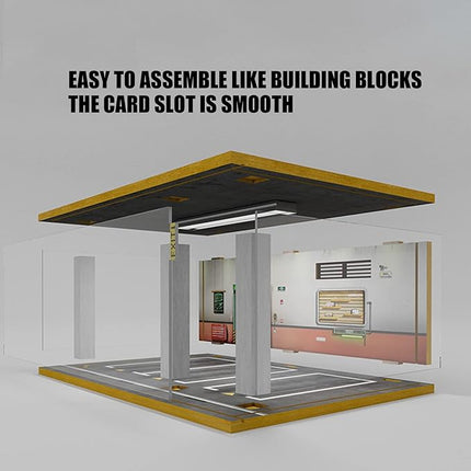 1/24 Scale Die-cast Car Diorama Display Case with Clear Acrylic Cover and LED Lighting for Diecast Model Cars, Lego Speed Champions Cars, 3 Parking Space D5 Style (1/24-3PD5)