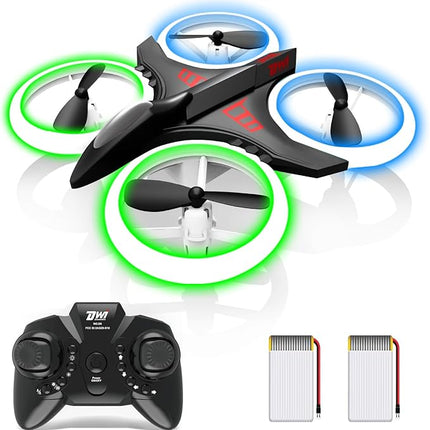 Dwi Dowellin 4.9 Inch Mini Drone for Kids Crash Proof LED Lights One Key Take Off Landing Flips RC Remote Control Small Drones Toys for Beginners Boys and Girls Adults Nano Quadcopter,Black