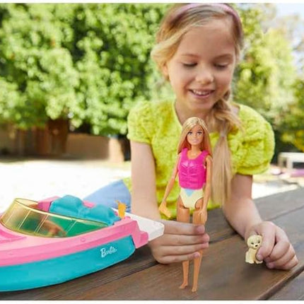 Barbie Doll and Boat Playset with Pet Puppy, Life Vest and Accessories, Fits 3 Dolls & Floats in Water, Gift for 3 to 7 Year Olds