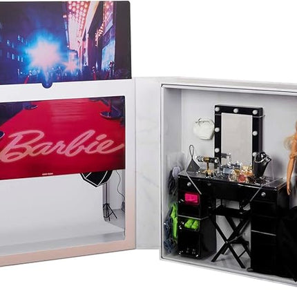 Barbie BarbieStyle Fashion Studio Set with Fully Posable Doll (Blonde), Vanity with Mirror & Chair, 2 Looks, 3 Pairs of Shoes & 15 Accessories, HBX98