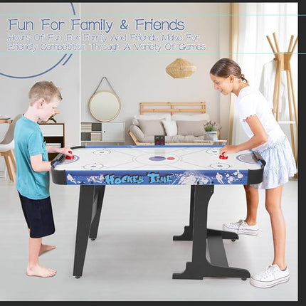 58" Foldable Air Hockey Table, Folding Indoor Hockey Game Table for Adults&Kids, Portable Arcade Game Set w/ 2 Pucks, 2 Pushers, LED Scorer, Powerful by 12V Motor for Game Room, Home, Office
