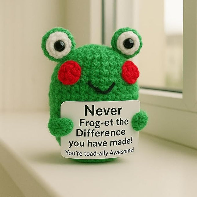 Positive Crochet Frog Inspirational Gifts, Emotional Support Crochet Frog, Handmade Positive Crochet Animals Desk Decor Coworker