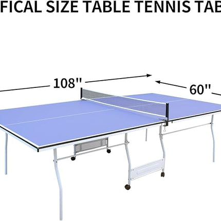 Table Tennis Table 4.5 FT / 6 FT / 8 FT / 9 FT Foldable Portable Ping Pong Table with 2 Table Tennis Paddles 3 Balls and Net for Indoor Outdoor Games