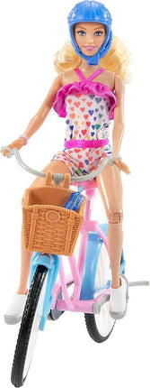 Barbie Doll and Bike Playset with Doll (11.5 in, Blonde), Bicycle with Rolling Wheels & Water Bottle Accessory, Gift for 3 to 7 Year Olds