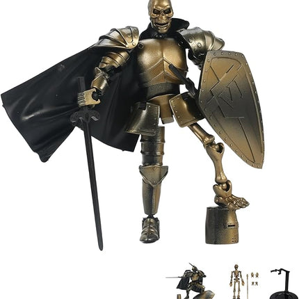 Mystic Gold Skeleton Knight Action Figure Toy, Multi-Jointed Movable Dummy Medieval T13 Articulated Robot Figure, Fantasy Warrior Undead Skeleton Death Knights Display Model (Assembly Required)